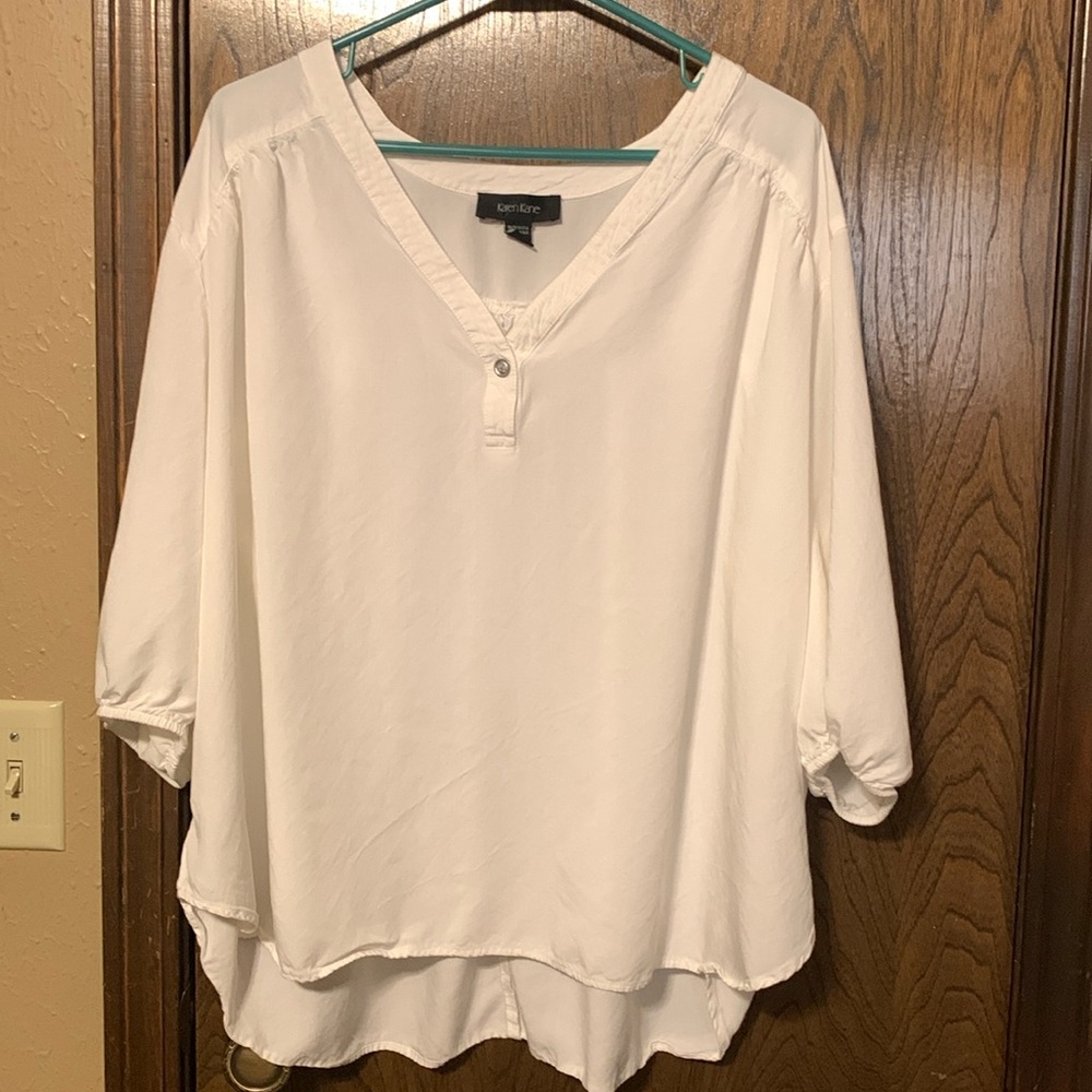 Karen Kane three-quarter length sleeve white 100% rayon blouse. 3X